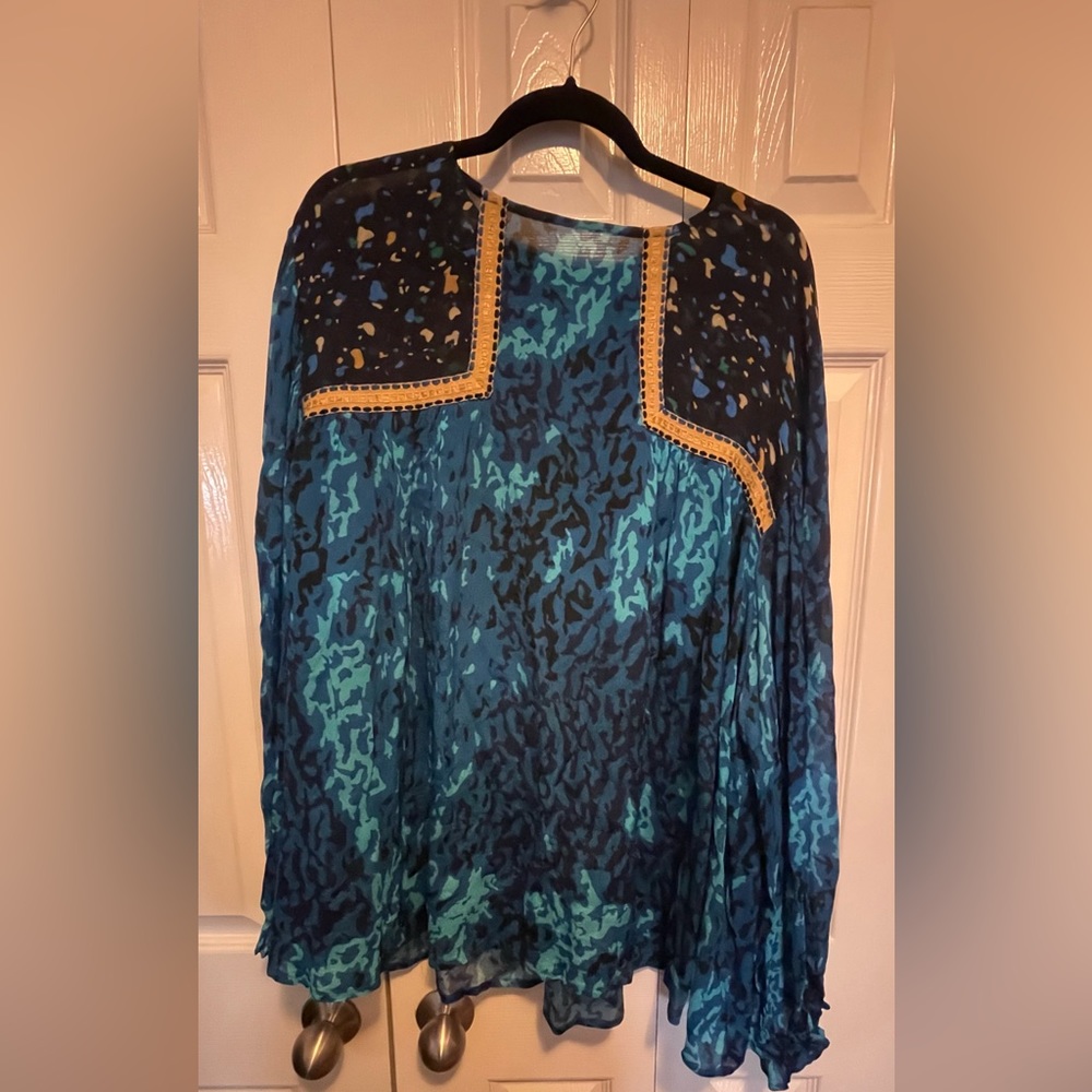 Multi print chiffon blouse from Anthropologie Blank London 2x